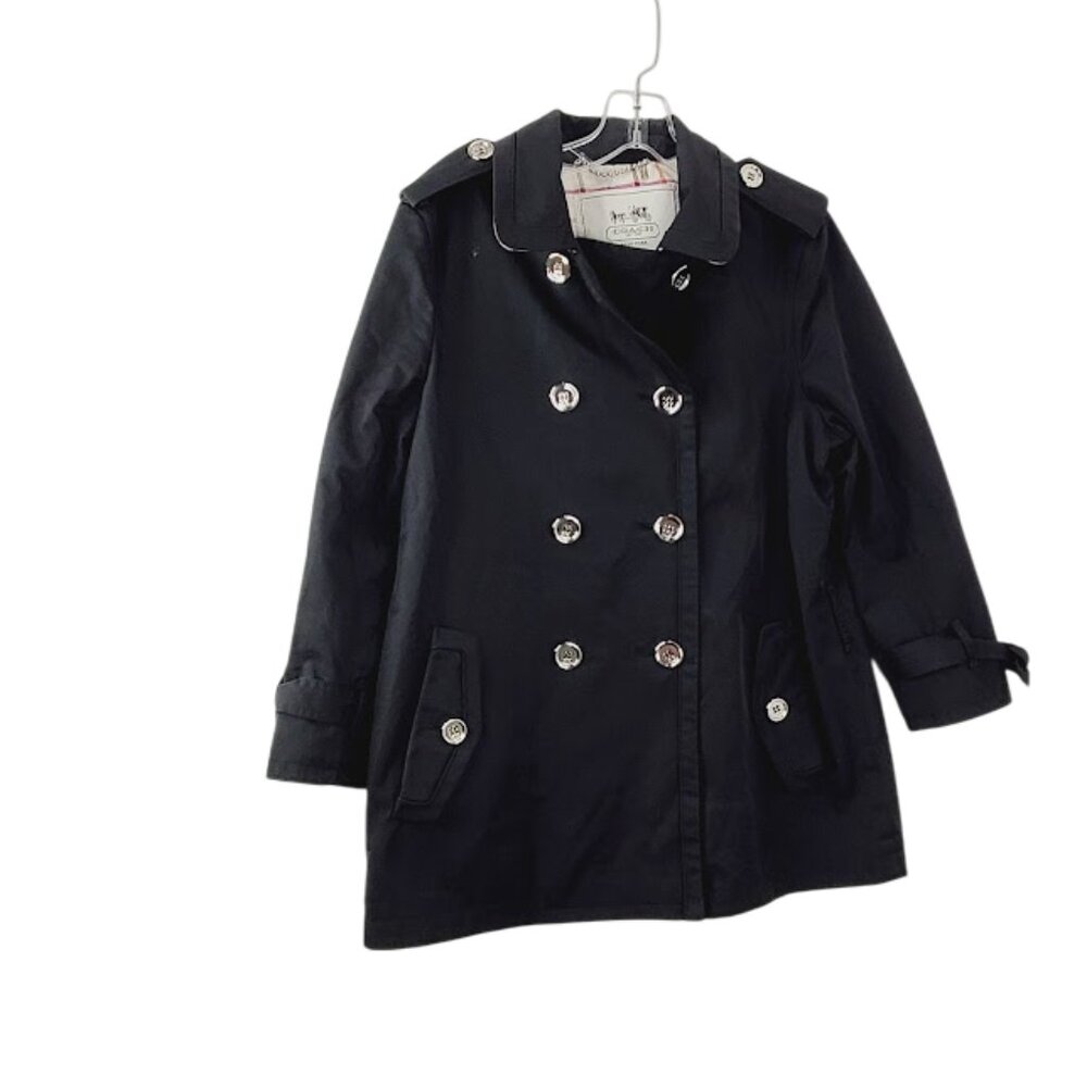 Coach Women's Black Double-Breast Classic Button-Front Over Trench Coat Size M